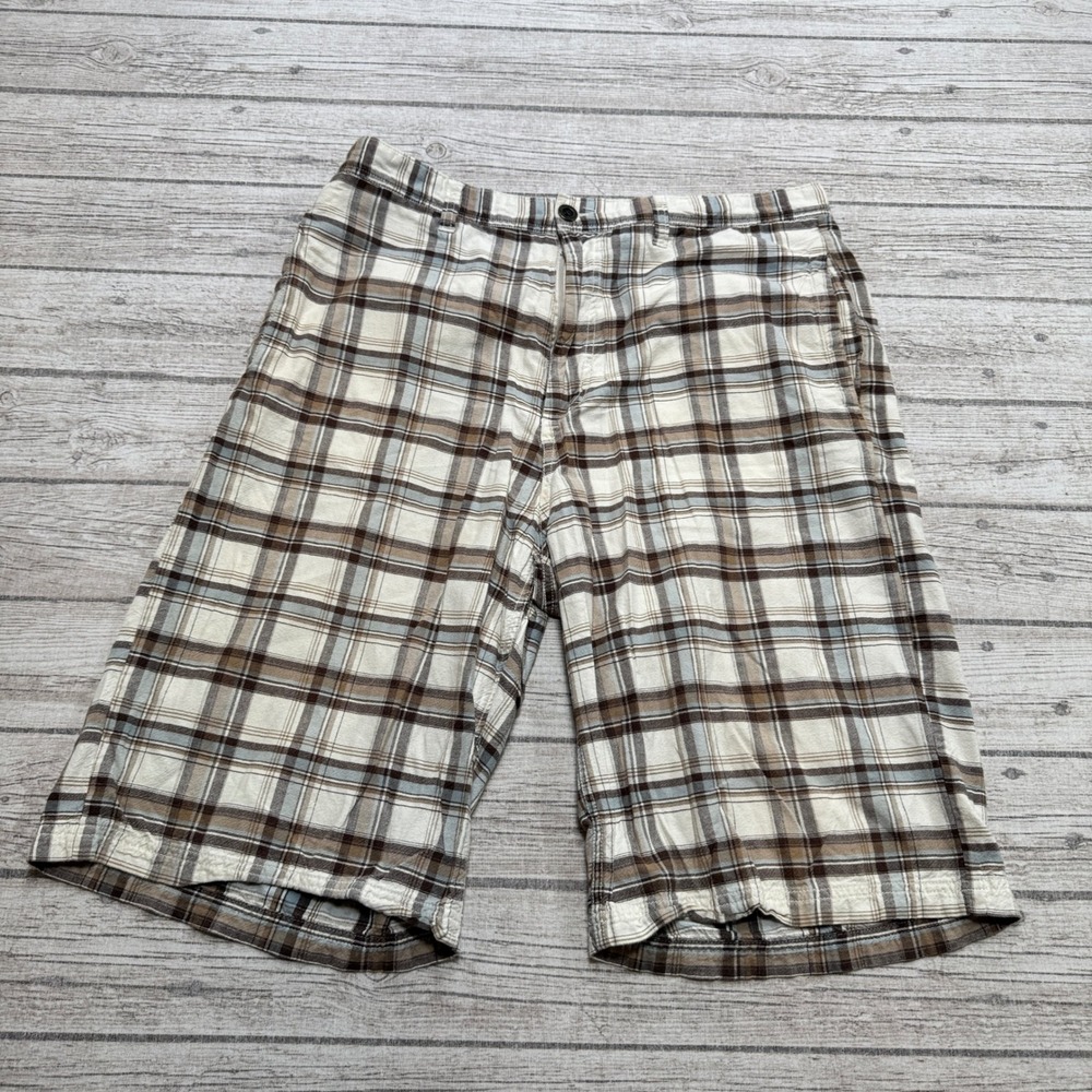 Y2K Ecko Unltd Shorts Men's 34 Brown Plaid Regular Fit Cotton Streetwear Skater